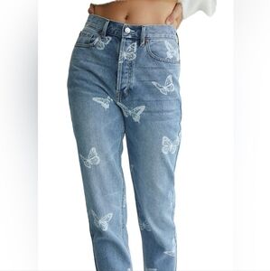 Pacsun Ultra High Rise Slim Button Fly Butterfly Theme Blue Jeans Size 26